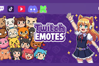 draw custom twitch emotes, chibi emotes, animated sub badges for vtuber streamer