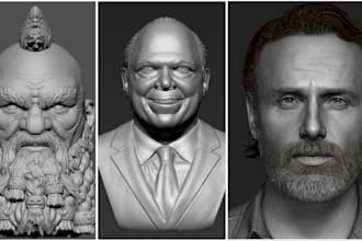 sculpt realistic 3d face, head, mask, helmet, bust model, statue for 3d printing