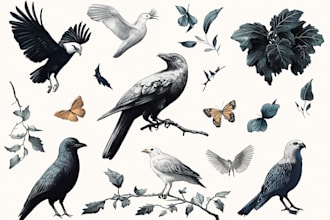 draw an animal and botanical illustration