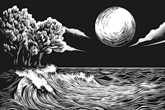 create artistic linocut illustration in my art style