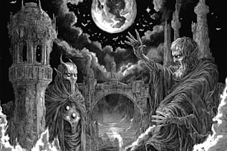 design black and white illustration stylized character or concept art