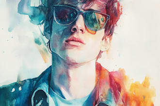 do hand draw watercolor illustration and digital paint