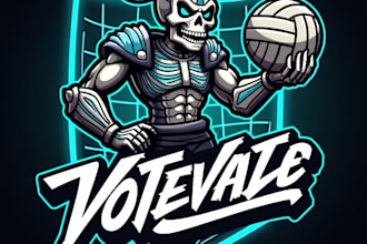 design high quality esport mascot skeleton volleyball logo with free source file
