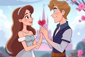 draw cartoon disney couple portrait