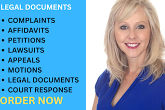 draft legal motion, legal complaint, legal appeal, lawsuit, legal documents