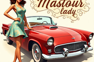 design high quality mascot lady classic car print logo with unlimited revision