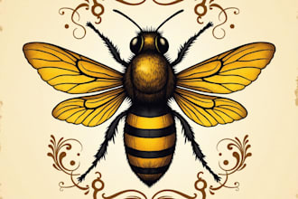 design high quality hand drawn vintage bee logo with fastest delivery