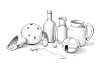 create pen and ink still life drawings and object illustrations