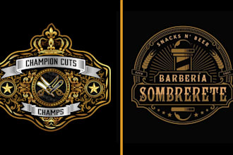 make vintage badge barber shop, salon, emblem, hair logo design