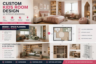 design a custom kids room with 3d interior rendering