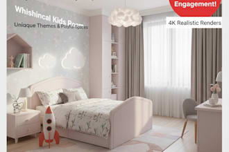 design a whimsical 3d kids room with photorealistic rendering