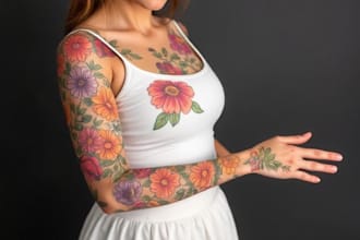 create a beautiful watercolor flowers tattoo design
