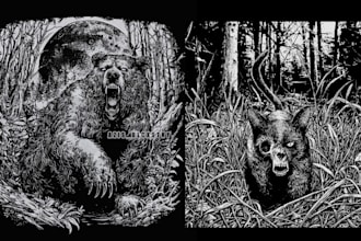 make a premium black and white design with a detailed and complex character