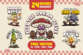 create retro vintage cartoon character illustration