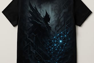 design modern gothic tshirts with shadowy wings and abstract art