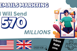send 570 millions bulk emails, blast emails campaigns to inbox or sms