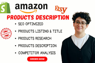 create persuasive SEO amazon product listing etsy shopify product description