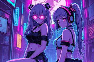draw anime girls cyberpunk