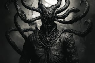 draw detailed dark, horror, metal, creepy art illustration