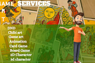 do 2d 3d character game art, animation, chibi art, dnd, card game or board game