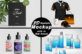 make realistic 3d digital product, tshirt, book cover and packaging mockup