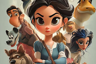 draw couple portrait in disney cartoon illustration