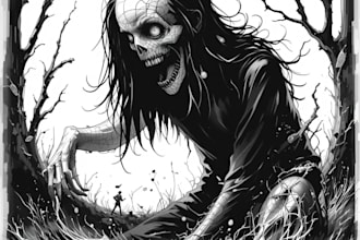 draw detailed dark, horror, metal, creepy art illustration
