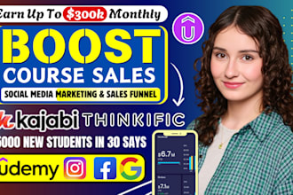 do udemy online course promotion, thinkific kajabi course marketing sales funnel