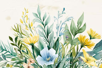 draw botanical watercolor illustration of plants and flowers