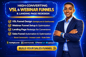 design gohighlevel vsl, clickfunnels webinar sales funnel landing page redesign