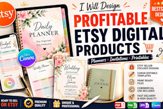 design profitable etsy digital products, etsy planners and printable invitations