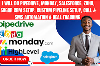 custom pipeline setup, call and SMS messages automation and deal tracking
