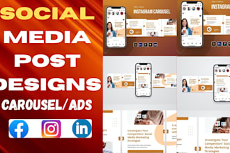 design instagram carousel, facebook ad creatives, linkedin banner post in canva