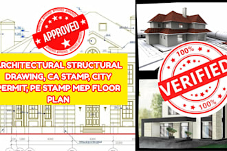 architectural structural drawing, ca stamp, city permit, pe stamp mep floor plan