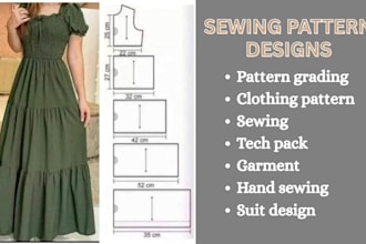 make clothing sewing pattern and sewing pattern grading of any garments PDF, dxf
