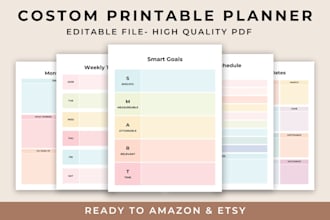 create printable planner or hyperlink digital planner, journal, for KDP or etsy