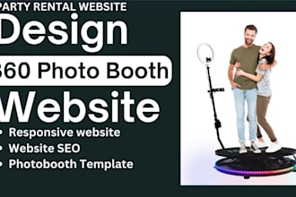 create 360 photobooth, party rental website with booking features