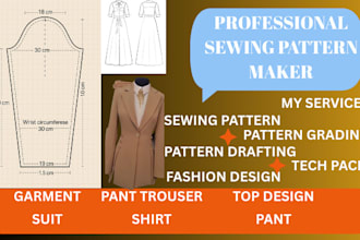 create sewing pattern and pattern grading for any garment, suit and tech pack