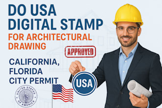 do USA digital stamp for architectural drawing, california, florida city permit