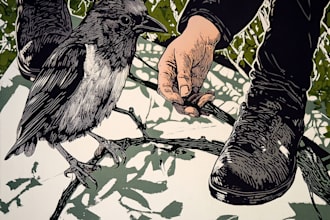 create artistic linocut illustration in my style