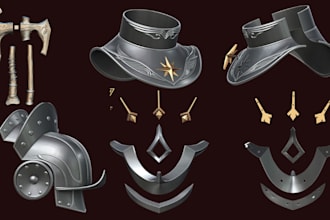 design 3d cosplay props, swords, armor, mask, helmet, and stl files for printing
