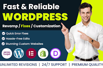 fix wordpress, divi, elementor pro, shopify, woocommerce, expert website help