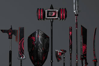 model 3d magical weapon design for game,demonic fantasy battle weapon,3d game