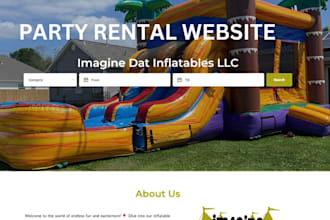 design party rental website, photo booth website website with bookings