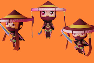 make 3d cute chibi character, 2d to 3d cartoon, 3d doll, animal human cartoon 3d