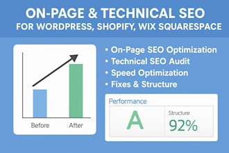 perform onpage and technical SEO for wordpress, shopify, wix, or squarespace