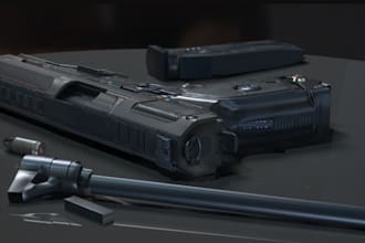 create 3d realistic sci fi gun model,shotgun model,uefn video game, baseball bat