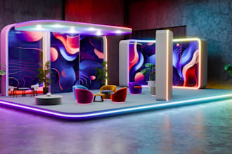 create stunning 3d tradeshow booth, exhibition stand, stall, kiosk, booth design