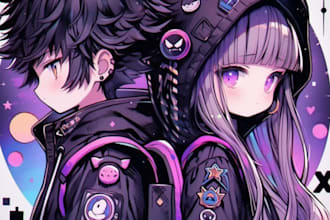 draw anime character art for your pfp, avatar icon, original character design