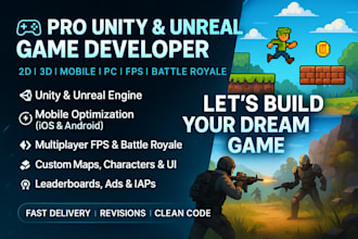 develop 2d unity game fps multiplayer mobile game zone war unreal engine 3d game
